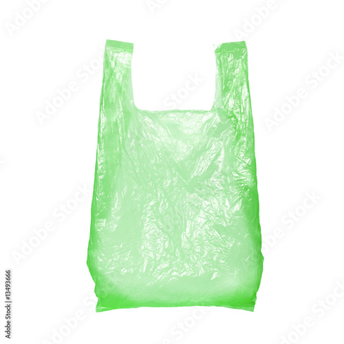 green plastic bag isolated on white