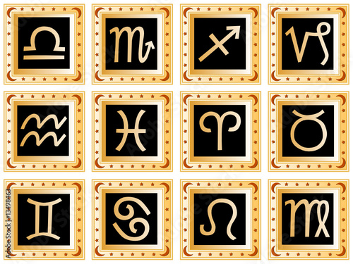 goldene quadrate mit schwarzen tierkreiszeichen