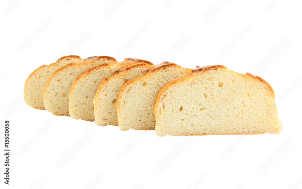 Cutting bread on white background