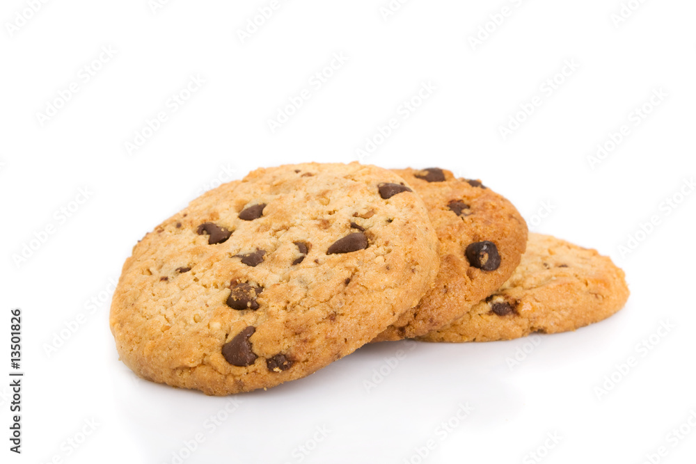 Pile of chocolate chip cookies isolated on white background. Pile of chocolate chip cookies isolated on white background.