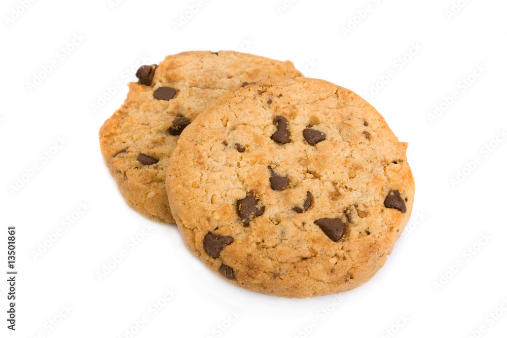 chocolate chip cookies isolated on white background. chocolate chip cookies isolated on white background.
