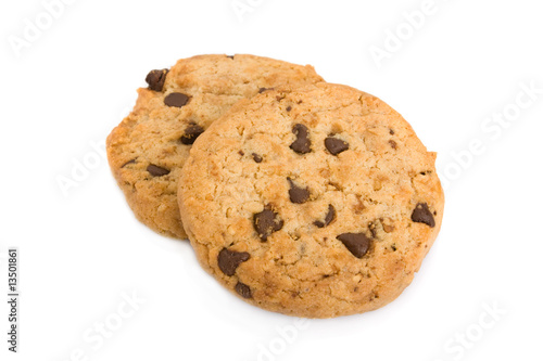 chocolate chip cookies isolated on white background.