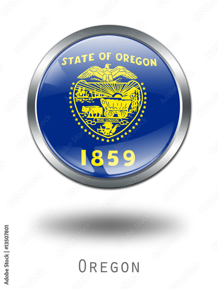 3D Oregon Flag button illustration on a white background 3D Oregon Flag button illustration on a white background