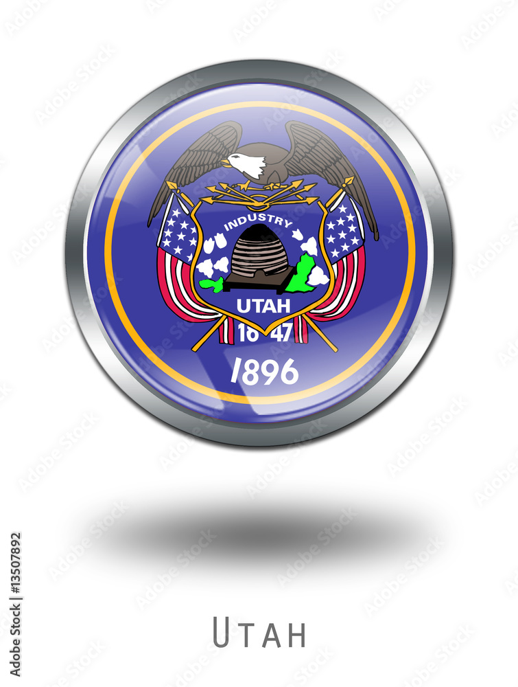 Fototapeta premium 3D Utah Flag button illustration on a white background