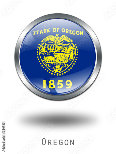 3D Oregon Flag button illustration on a white background photo