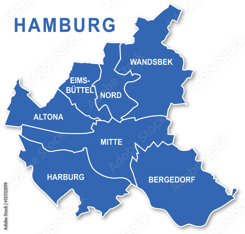 Karte Hamburg, Bezirke, Umriss