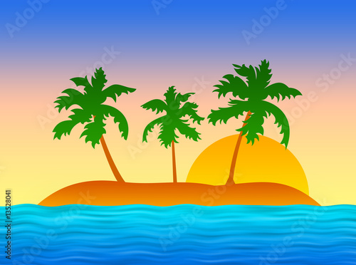 Island with palms in blue ocean (evening) © Mediagfx