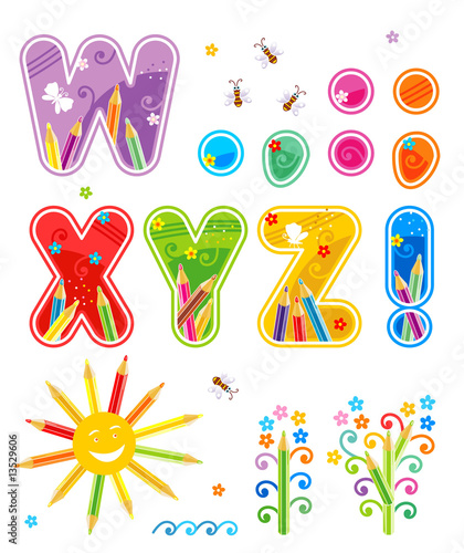 Abc set letters W - Z, marks of punctuation, design elements