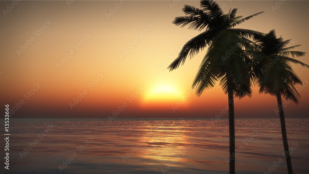 Looping Tropical Sunset Ocean Waves and Palms (1070) Looping Tropical Sunset Ocean Waves and Palms (1070)