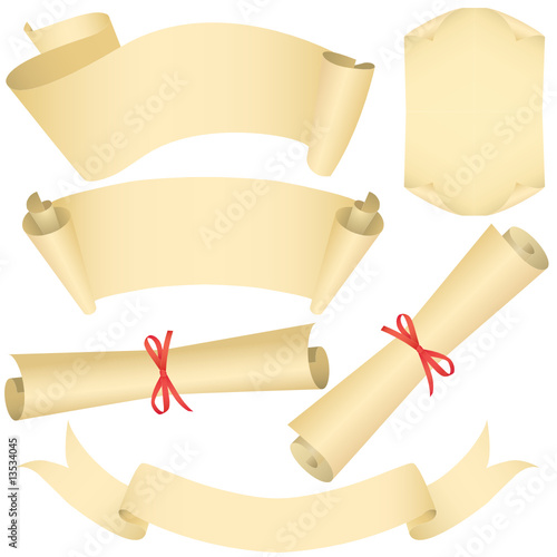 Grunge banners, scrolls, diploma set (vector, CMYK)