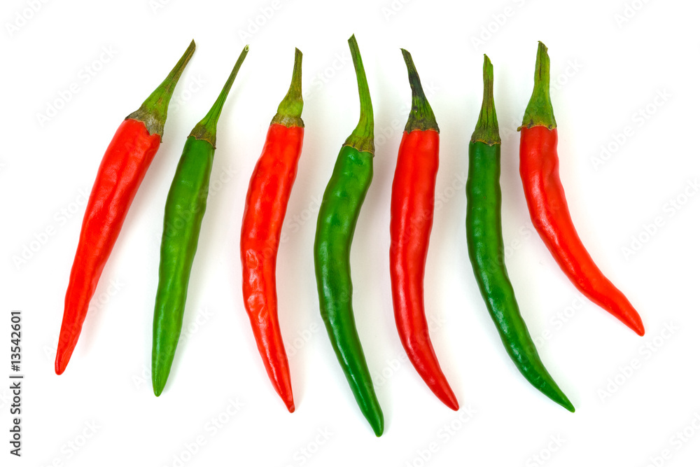 Green and red hot chili pepper