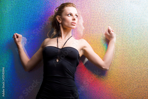 Beautiful young woman front bright background