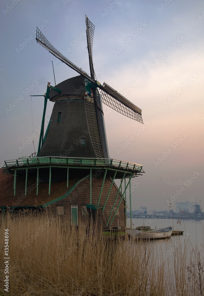 Old wind mill in Zaanse Schans in Netherlands