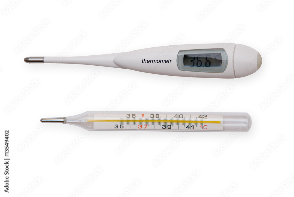 Mercury and digital thermometers Isolated on white Mercury and digital thermometers Isolated on white
