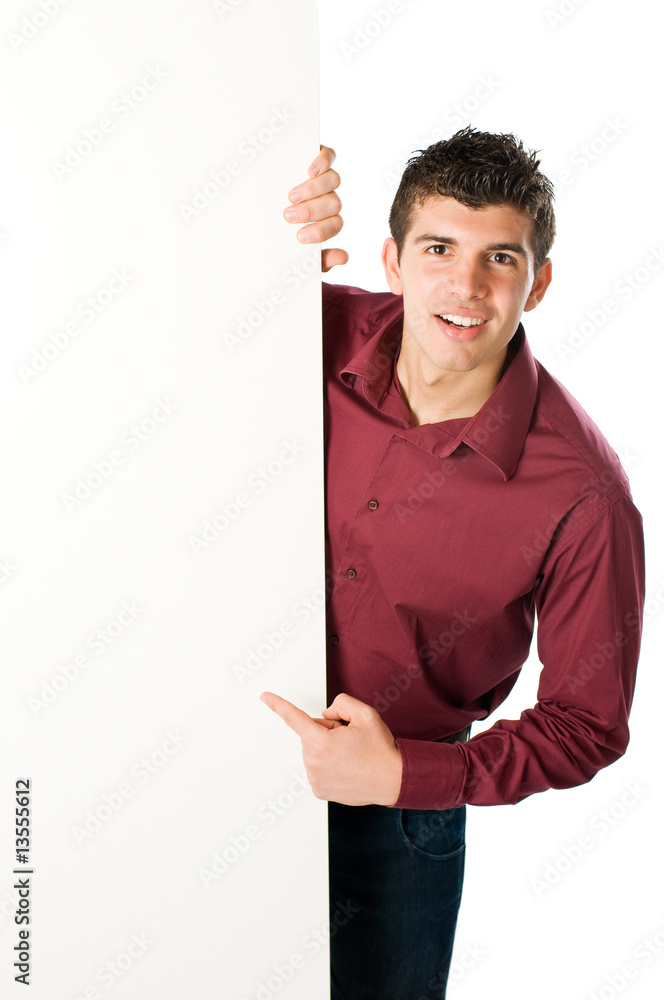 Young man with blank sign Young man with blank sign