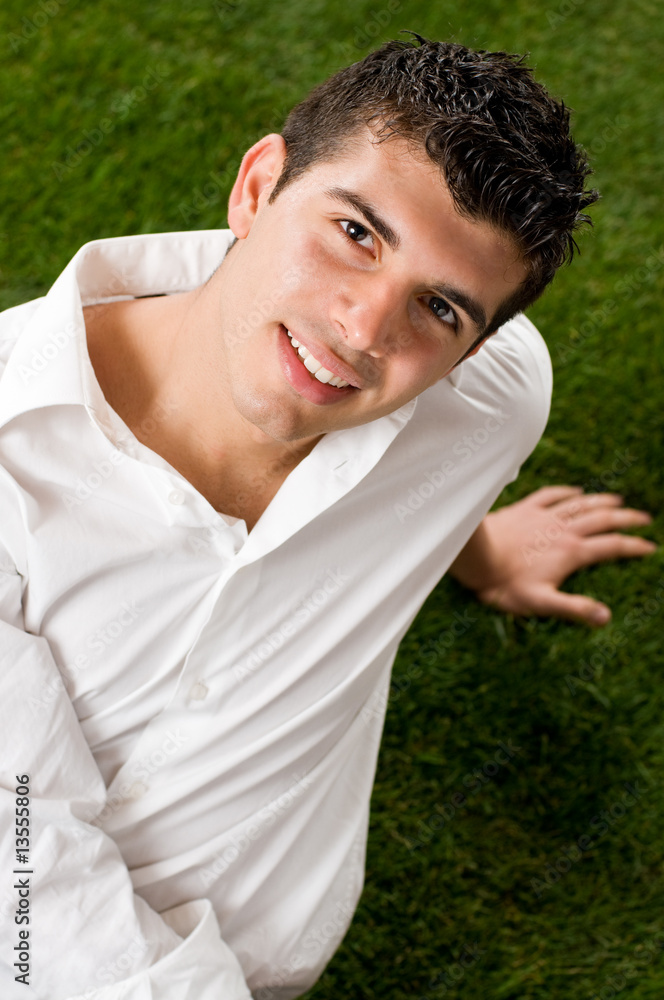 Young man on grass Young man on grass