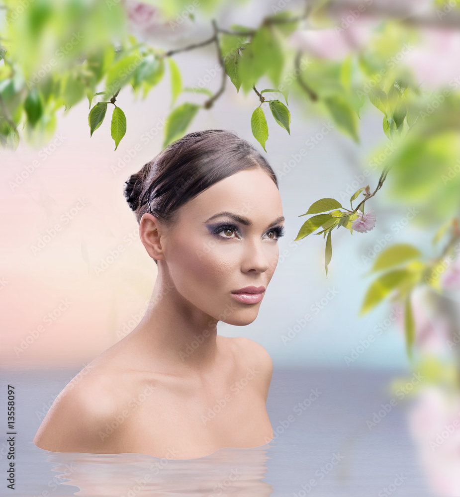 Spring bath of a stunning female beauty Spring bath of a stunning female beauty