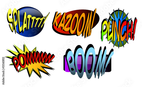 Descriptive comic balloons on white