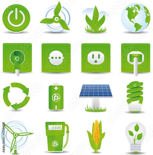 Green energy icon set hi detailed