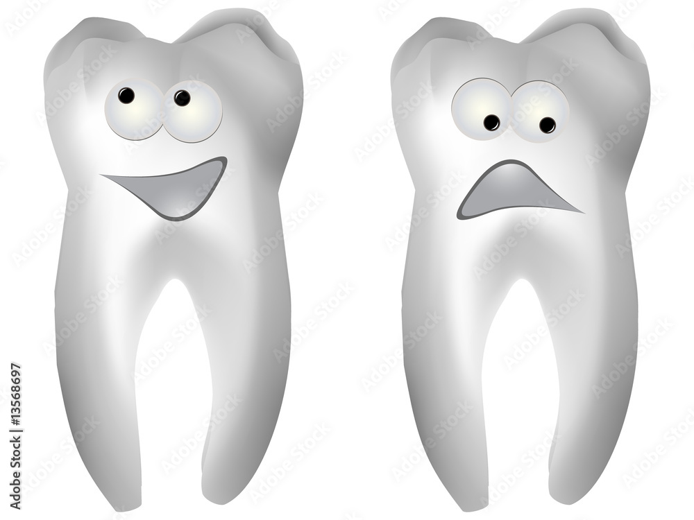 Happy and sad white tooth vector illustration Happy and sad white tooth vector illustration