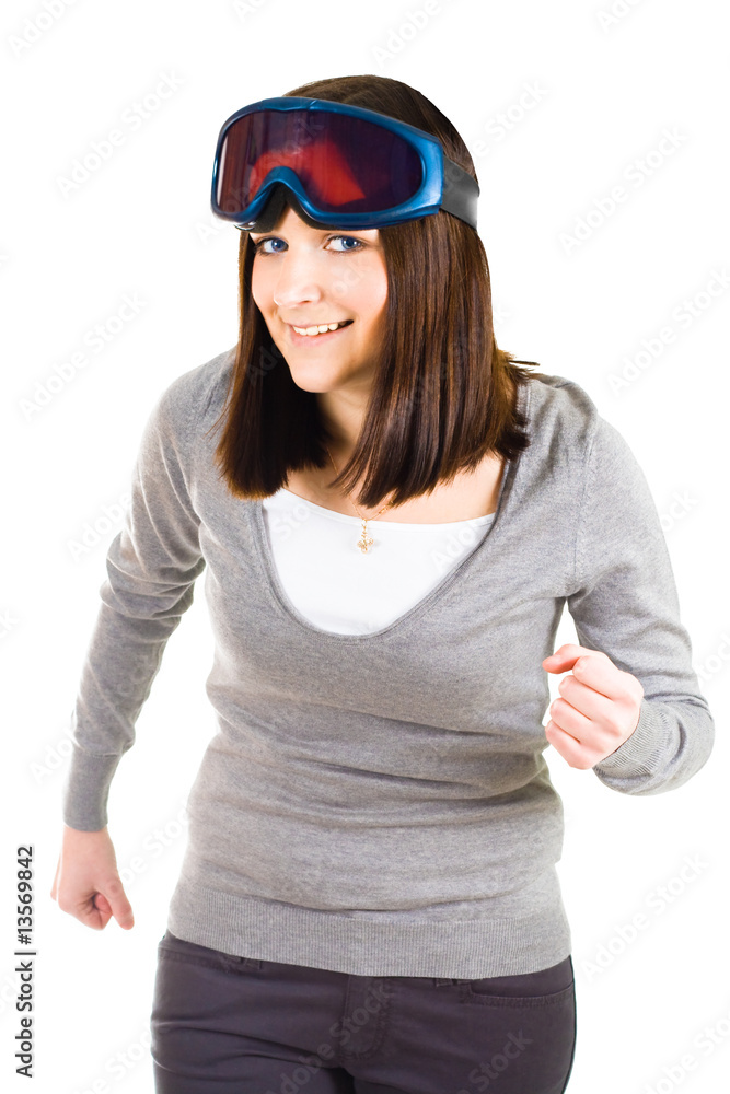 woman pretending to be skier woman pretending to be skier