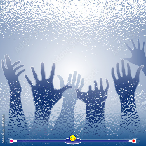 Helping hands and window glass effects. Vector layered.