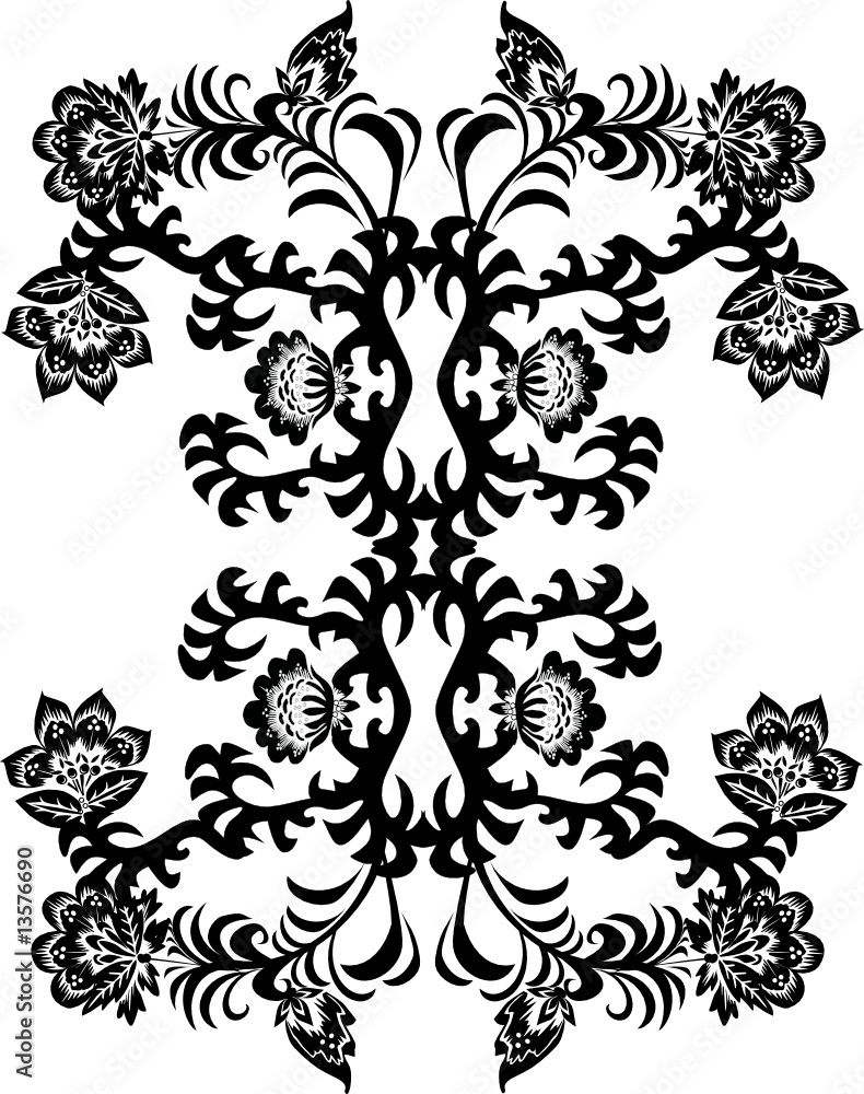 symmetric black on white flower design