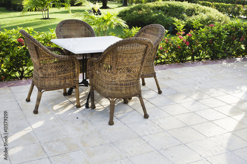 Table and four chairs on patio