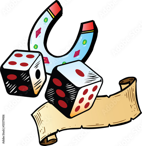 Lucky dice with horseshoe tattoo style illustration