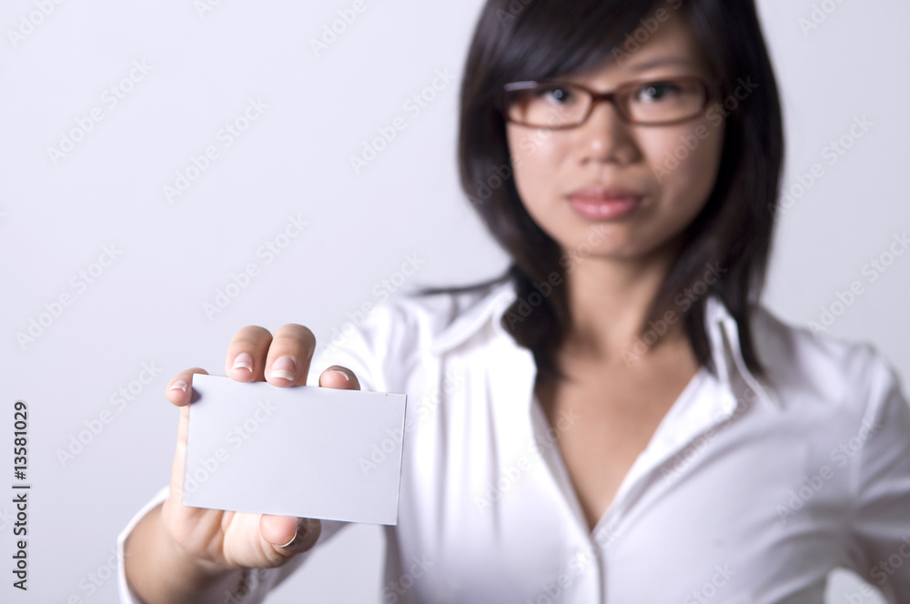 asian business woman with blank business card asian business woman with blank business card