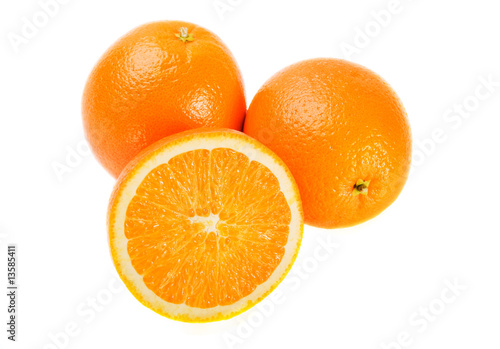 Three  oranges on white background