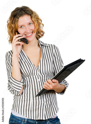 Beautiful businesswoman speaking with somebody by mobile phone