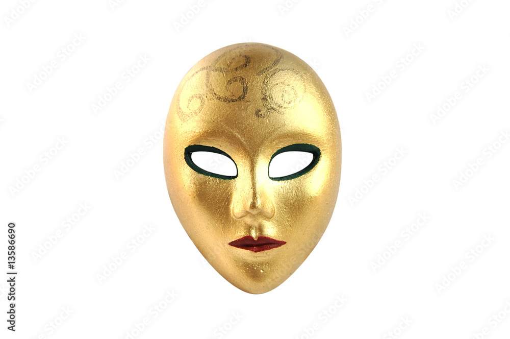 Golden mask isolated over white with clipping path.