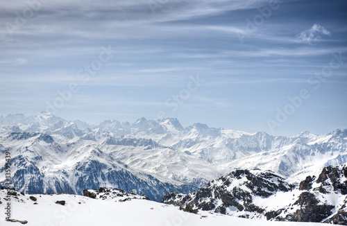 Winter Alps landscape from ski resort Val Thorens photo