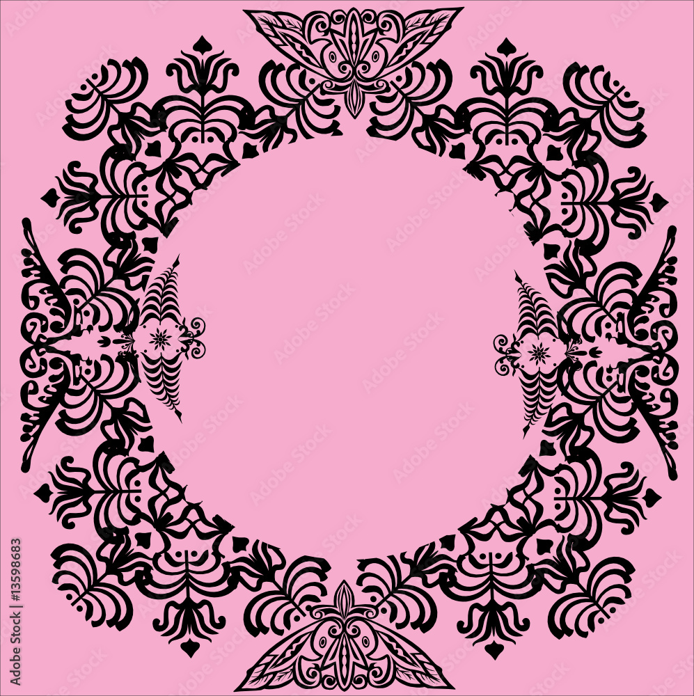 black round on pink frame black round on pink frame