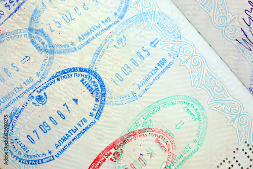 Passport, visa, stamps.