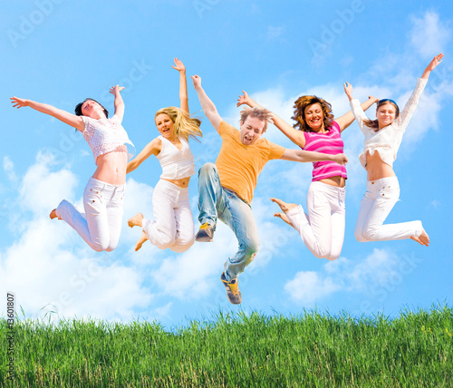 Group of youth in crazy jump