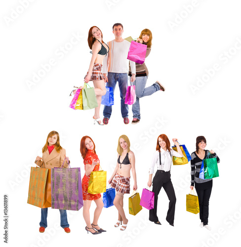 Shopping people with bags isolated over white
