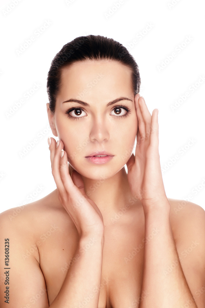 Portrait of young adult woman with health skin of face Portrait of young adult woman with health skin of face