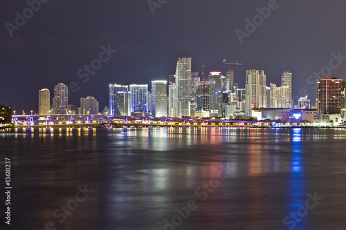 Miami downtown night view of buildings and bridge