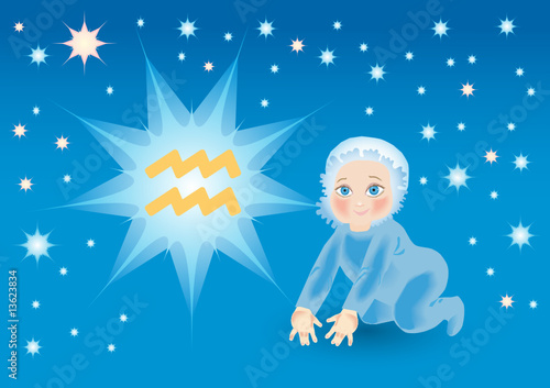 baby bear under a sign a zodiac Aquarius
