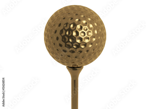 gold golf ball on tee isolated on white