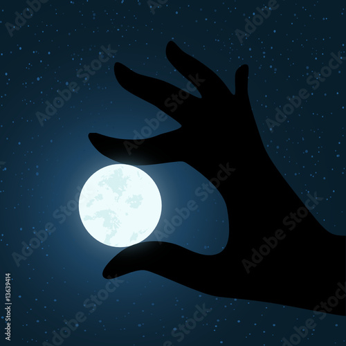 vector hand holding the moon