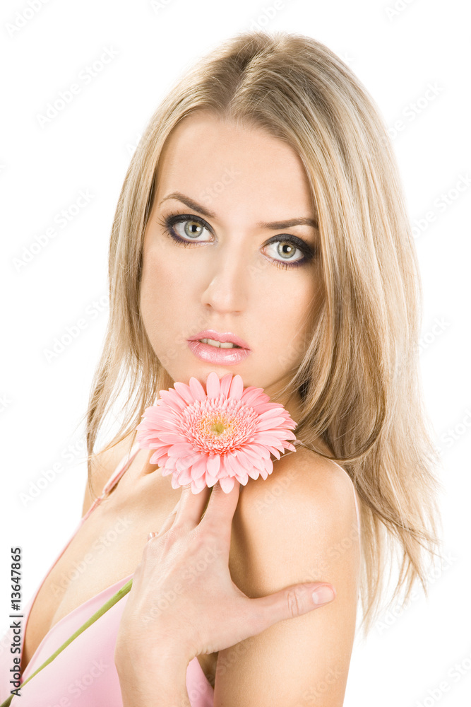 tender girl with pink flower
