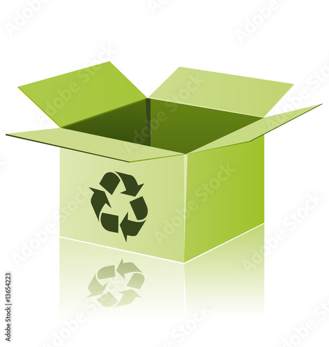 Green shipping box with recycle sign