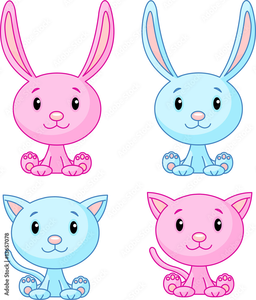 Cute cats and bunnies set. Vector illustration Cute cats and bunnies set. Vector illustration