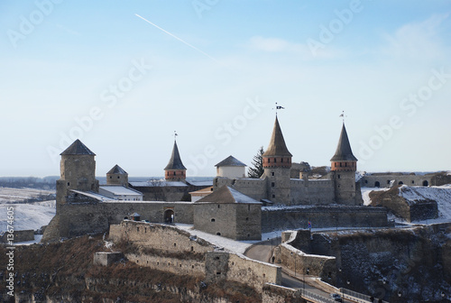Medieval castle in winter. Kamyanets-Podilskiy, Ukraine