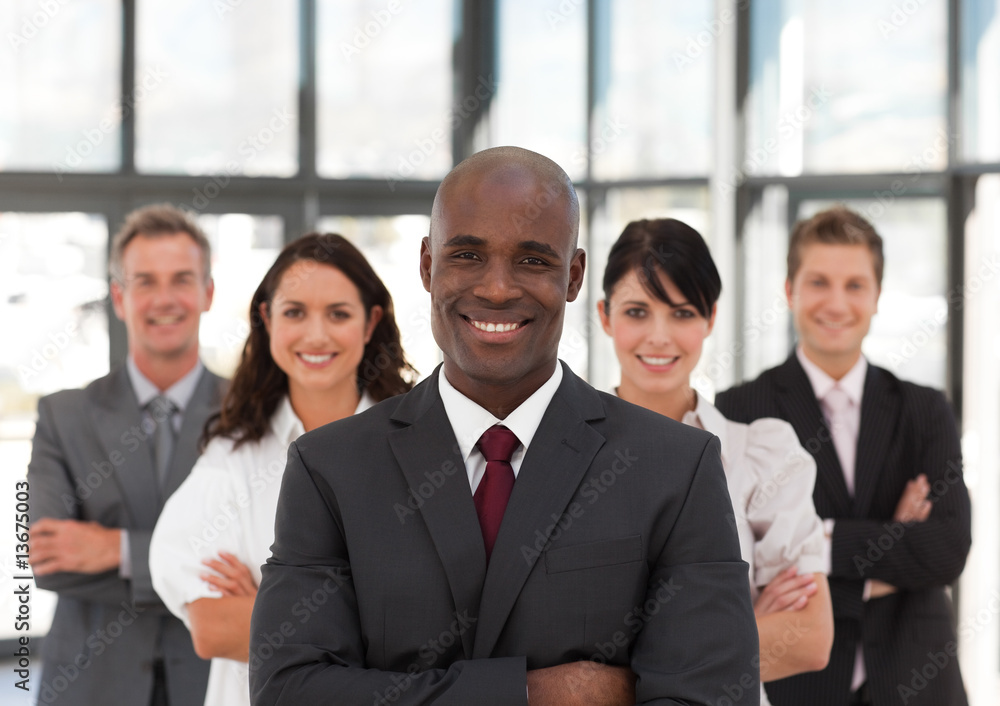Young African American Man Business leading a team Young African American Man Business leading a team