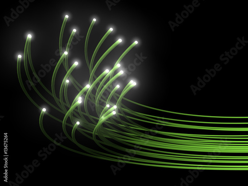 Green glowing optical fibres