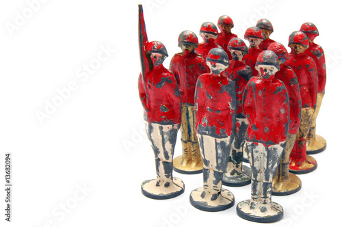 Old toy soldiers isolated on white background